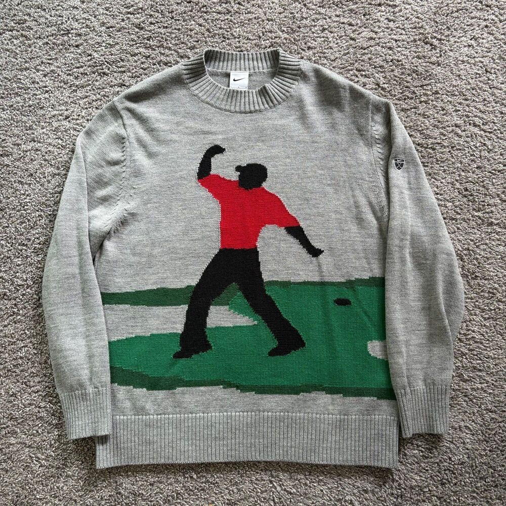 Nike Tiger Woods Sweater Knit Crew Fist Pump Grey Men’s Large DA4151-063